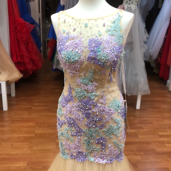 ✔️ Nude-lilac-mint prom dress with rhinestones - Picture 2 of 8